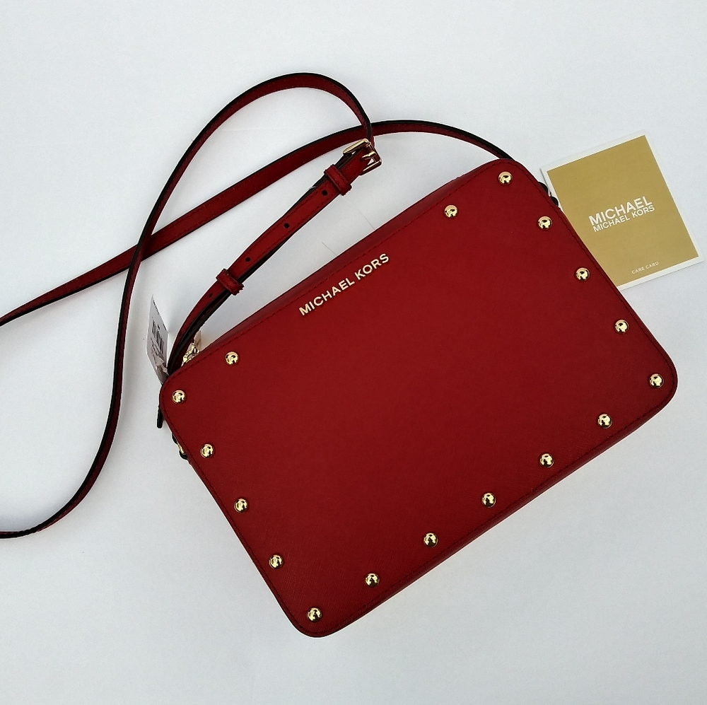 NWT MICHAEL KORS SANDRINE STUD LG CROSSBODY BAG
